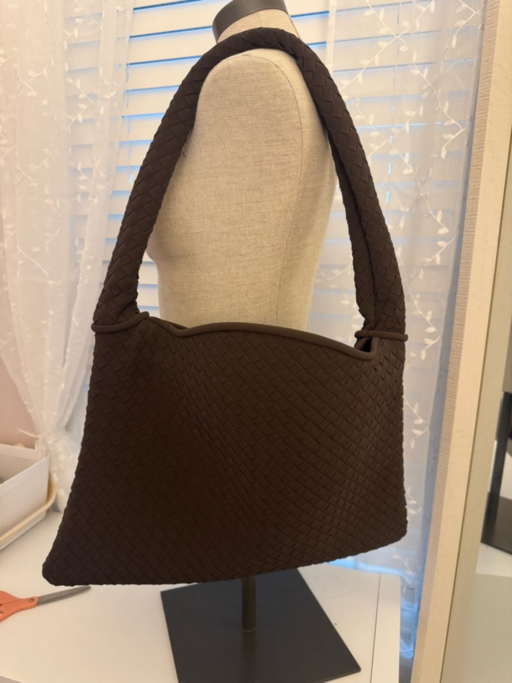Braided Shoulder Tote in Dark Brown